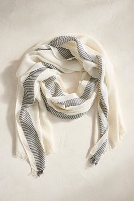 Terrain Fringed Stripe Scarf In White