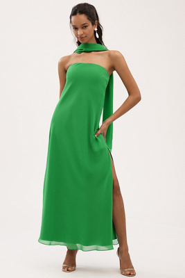 BHLDN ELLA STRAPLESS CHIFFON SCARF OVERLAY MIDI DRESS 