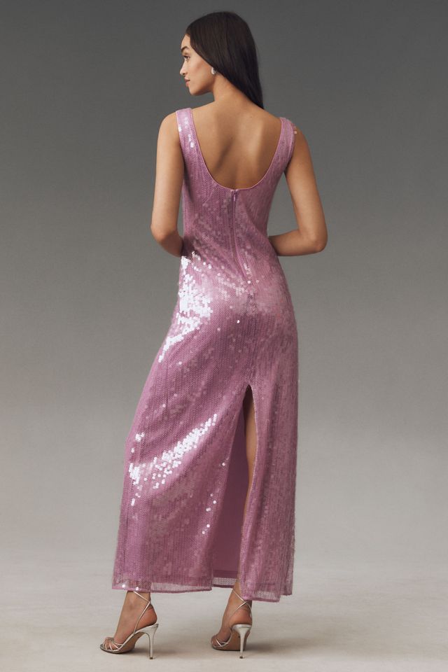 Hutch Sleeveless Scoop-Neck Sequin Column Maxi Dress