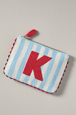 By Anthropologie Beaded Monogram Stripe Pouch In Alphabet