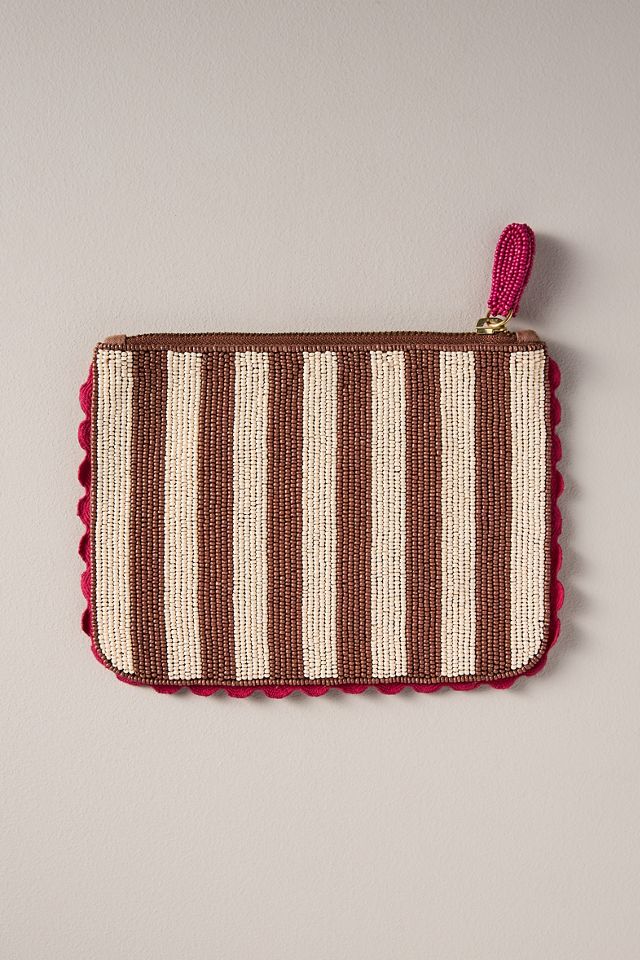 Beaded Monogram Stripe Pouch
