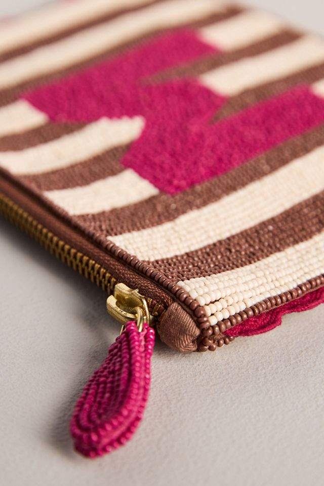 Beaded Monogram Stripe Pouch