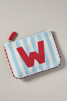 By Anthropologie Beaded Monogram Stripe Pouch In Alphabet