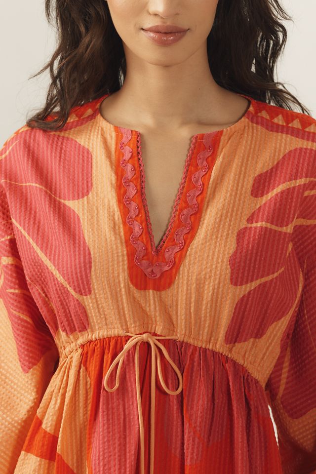 By Anthropologie Linen Fringe Column Midi Dress
