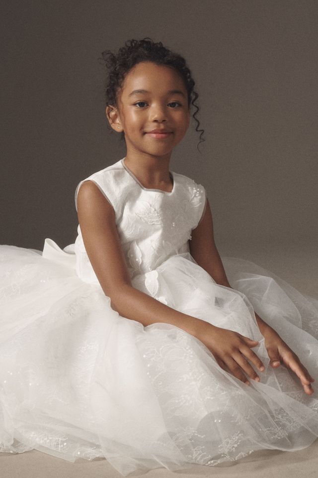 Princess Daliana Sparkling Floral & Bow Flower Girl Dress #1