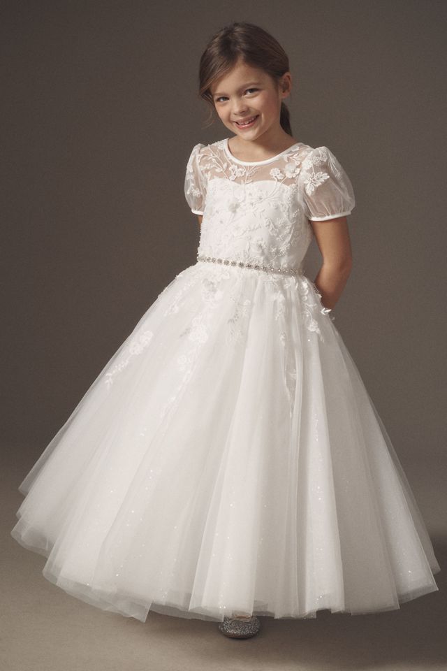 Princess Daliana Belted Floral Appliqué Flower Girl Dress #1