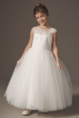 Lace & Pearl Appliqué Flower Girl Dress