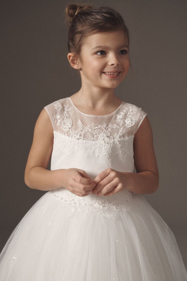 Princess Daliana Lace & Pearl Appliqué Flower Girl Dress #2