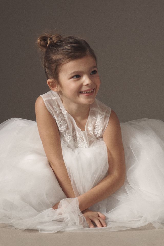 Princess Daliana Lace & Pearl Appliqué Flower Girl Dress #4