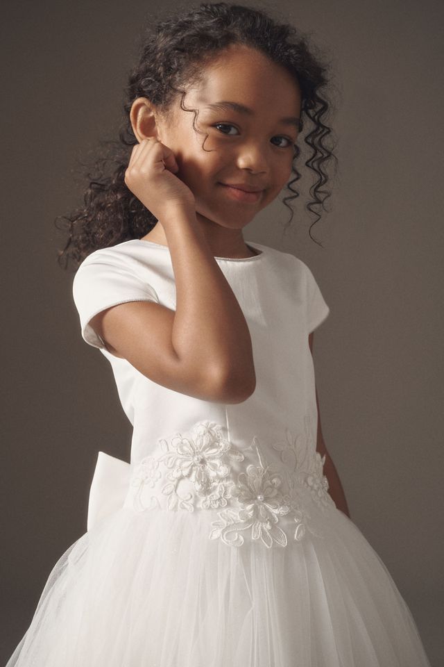 Princess Daliana 3D Floral Appliqué Drop-Waist Flower Girl Dress #1