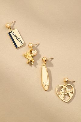The Sage Vintage Park Avenue Angel Earrings, Set Of 4 In Gold