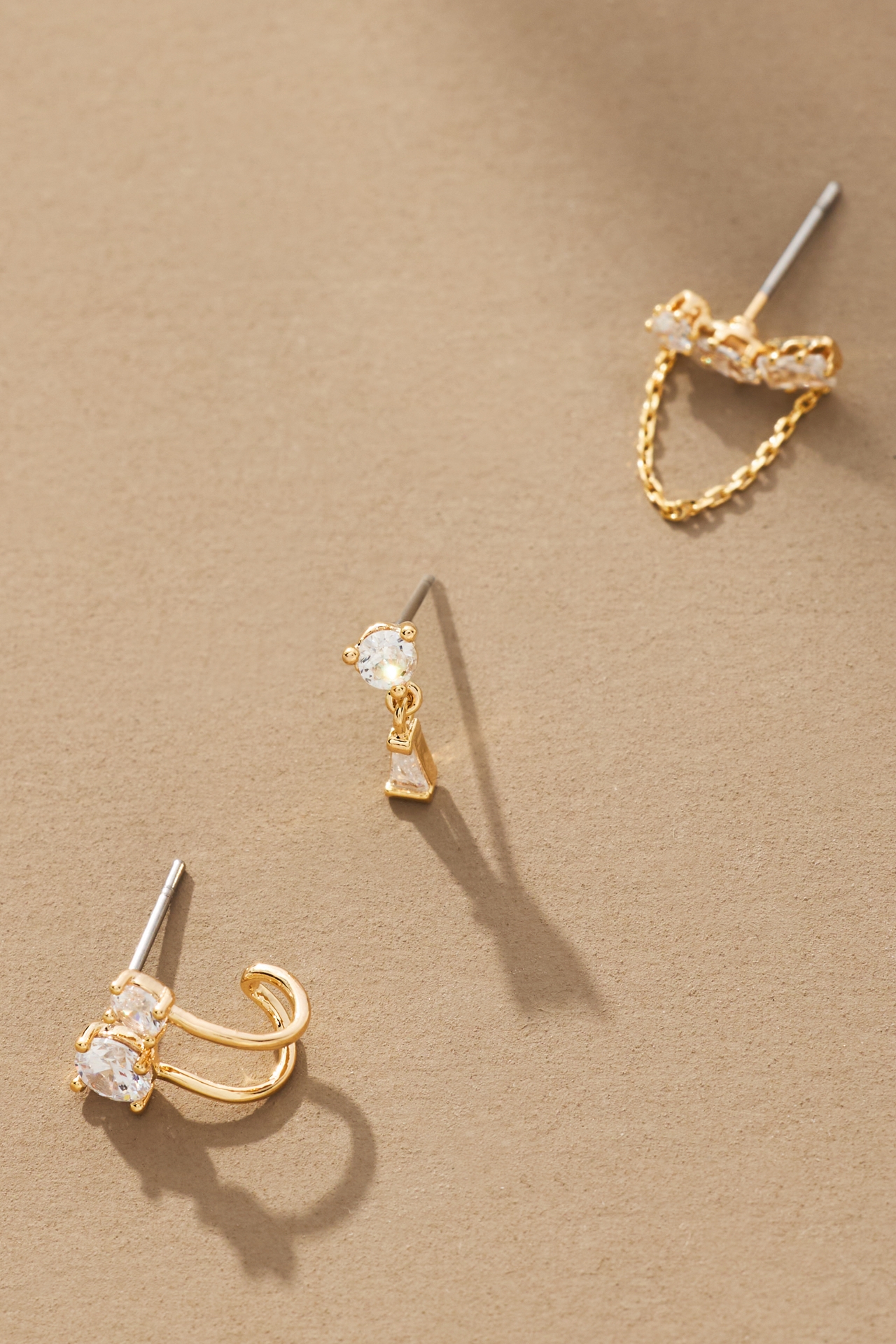 Delicate Crystal Post Earrings, Set of 3