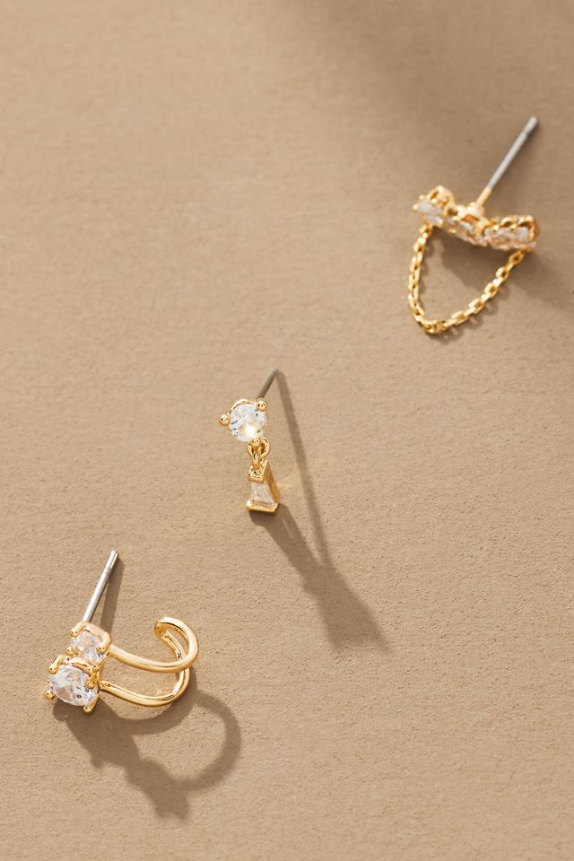 Delicate Crystal Post Earrings, Set of 3 #1