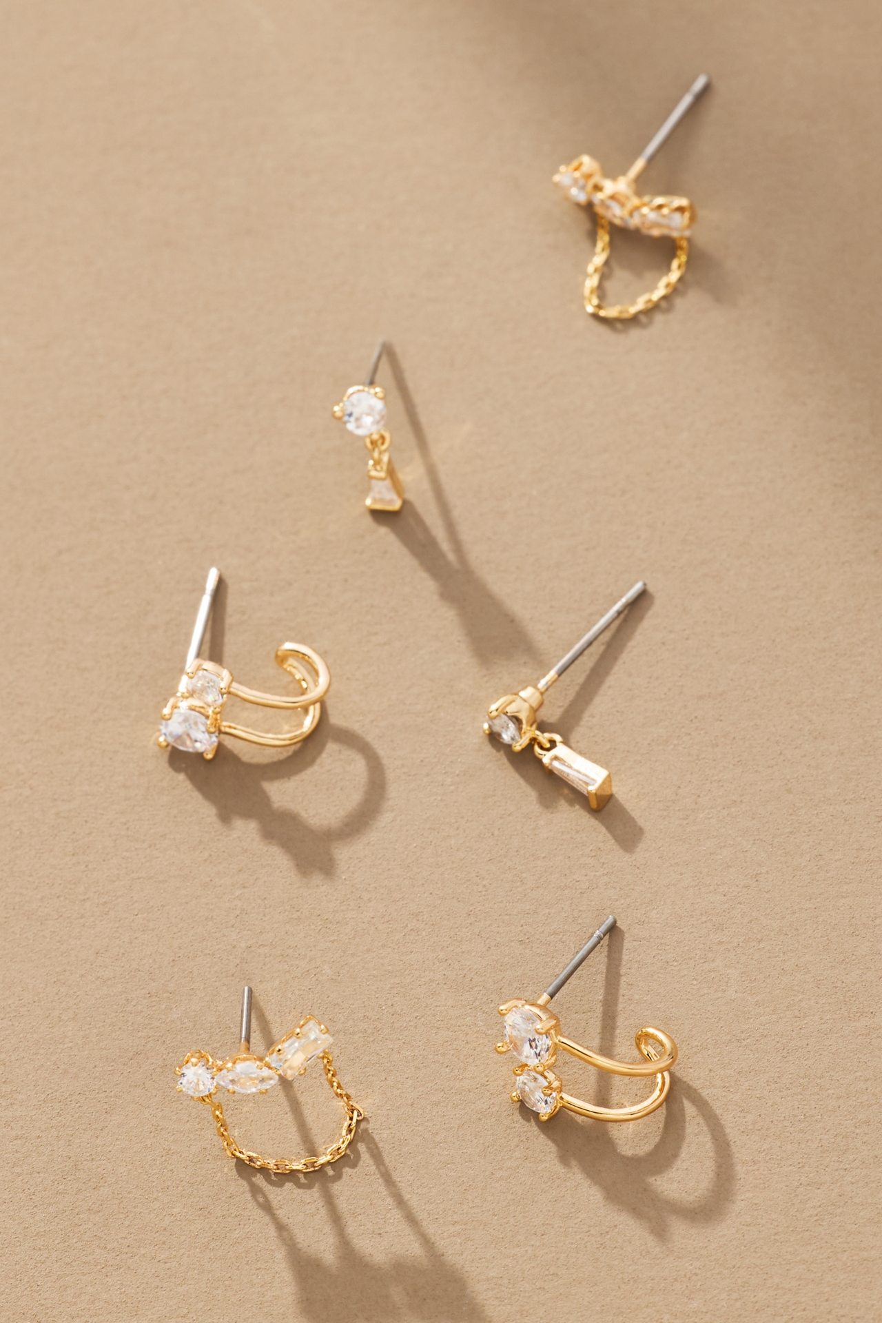 Delicate Crystal Post Earrings, Set of 3