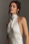 SAU LEE Penelope High-Neck Open-Back Satin Maxi Dress
