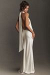 SAU LEE Penelope High-Neck Open-Back Satin Maxi Dress