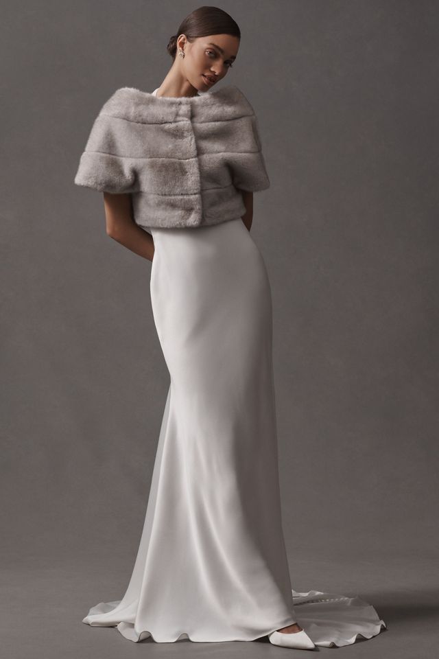 Theia Faux-Mink Fur Off-The-Shoulder Capelet #2