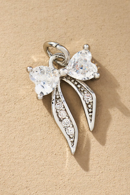 Boxbar Crystal Heart Ribbon Bow Charm In Silver