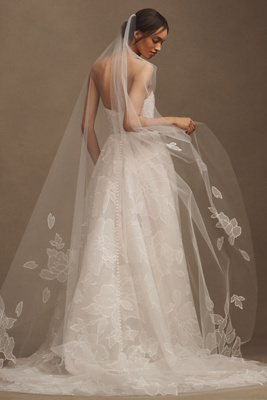 Jenny Yoo Lorelai Floral Appliqué Cathedral Veil