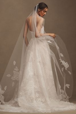 Jenny Yoo Lorelai Floral Appliqué Cathedral Veil