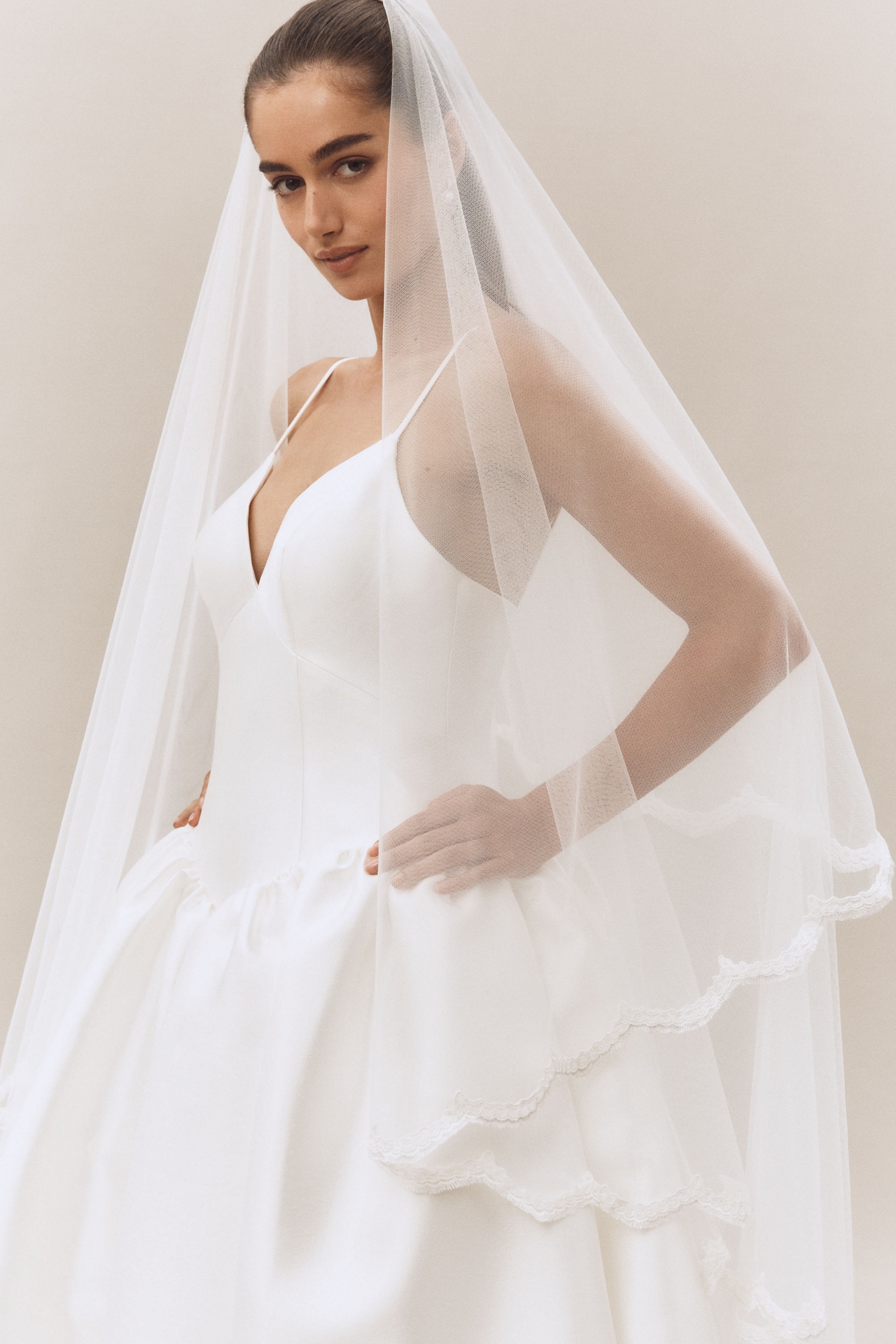 Jenny Yoo Roan Tulle Scallop Lace-Trim Bridal Veil