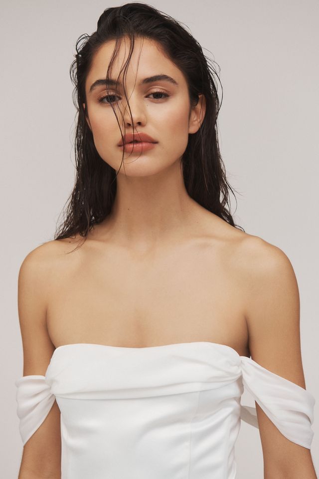BHLDN Off-The-Shoulder Lace-Up Satin Column Midi Dress #1