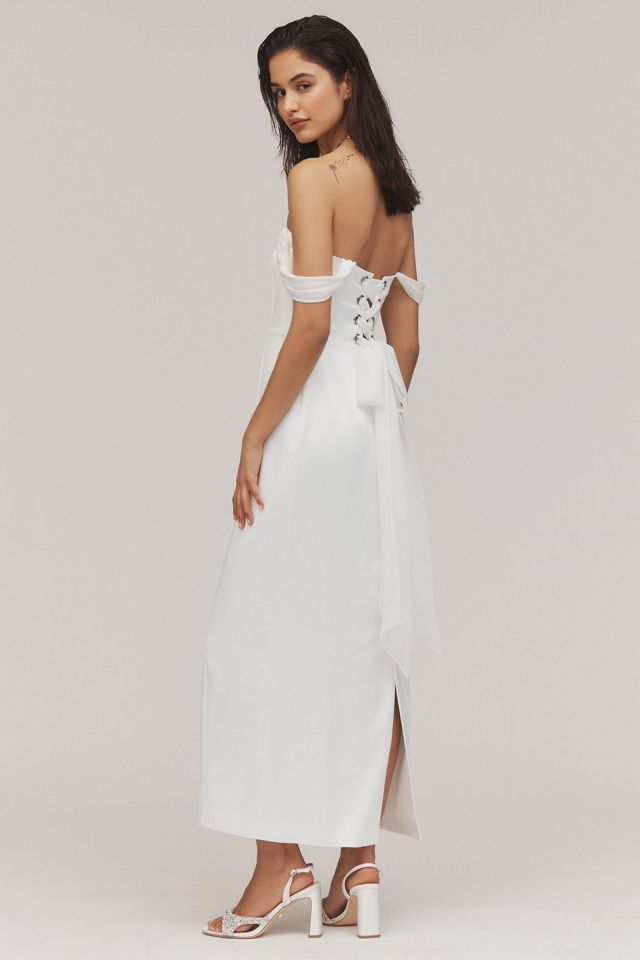BHLDN Off-The-Shoulder Lace-Up Satin Column Midi Dress #2