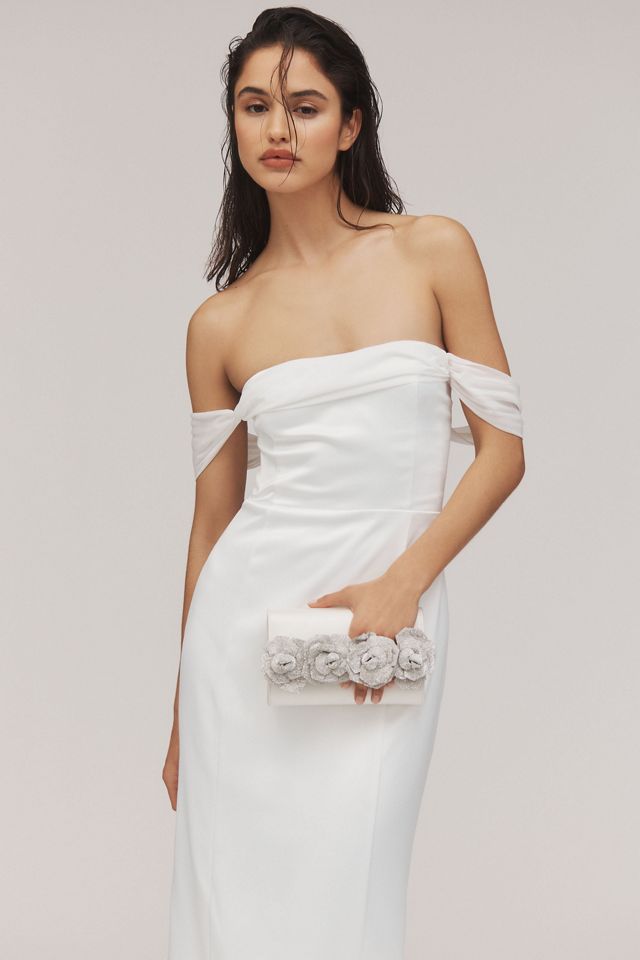 BHLDN Off-The-Shoulder Lace-Up Satin Column Midi Dress #3