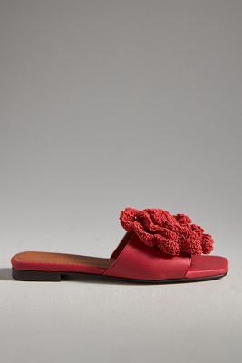 Maeve Crochet Flower Slide Sandals In Red