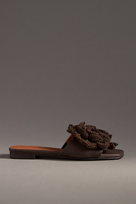 Shop Maeve Crochet Flower Slide Sandals In Brown