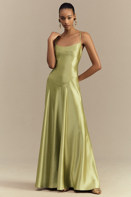 Mare Mare Emmy Satin Corset Maxi Dress In Green