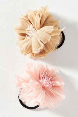 Anthropologie Fabric Flower Hair Ties, Set Of 2 In Multicolor