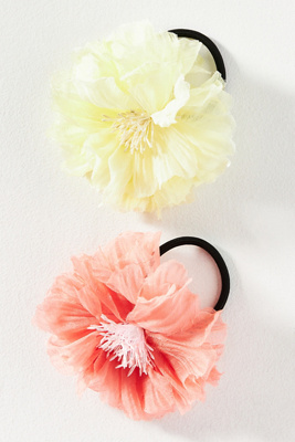 Anthropologie Fabric Flower Hair Ties, Set Of 2 In Pink