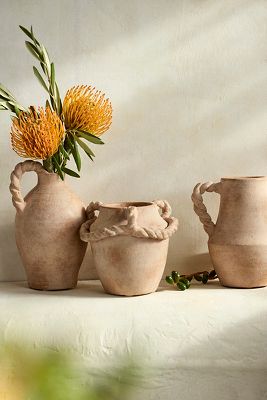 Braided Handle Terracotta Vase - Single-Handed