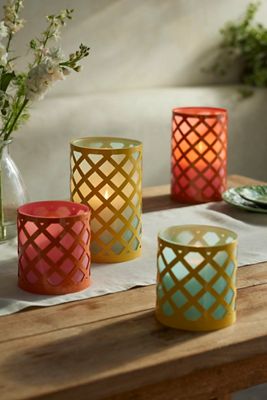 Lattice Iron + Glass Votive Holder