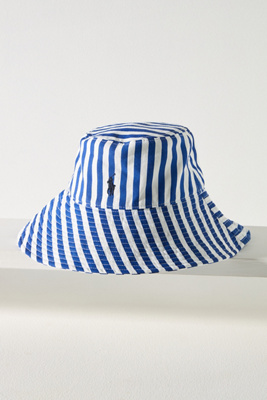 Shop Ralph Lauren Striped Bucket Hat In Blue