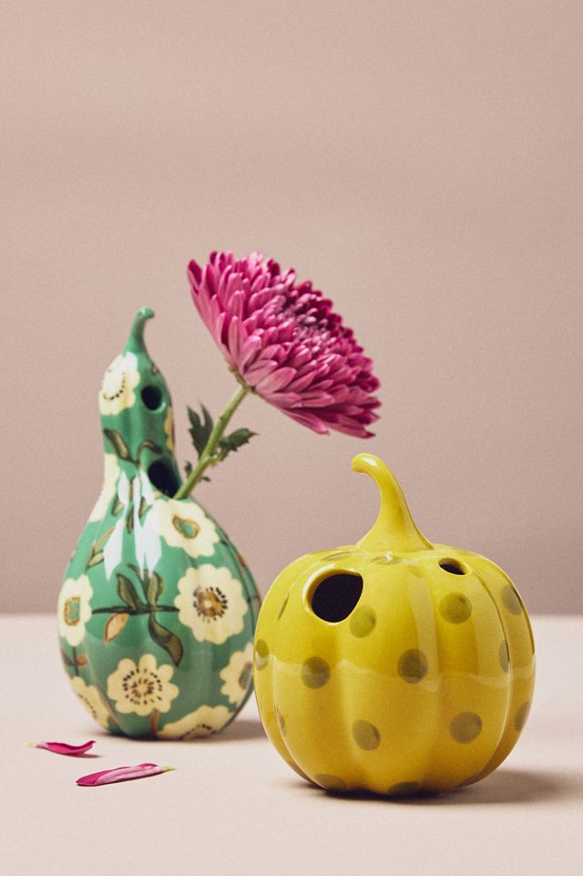 Bonnie Handpainted Floral Stoneware Gourd Bud Vase #1