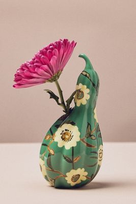Bonnie Handpainted Floral Stoneware Gourd Bud Vase