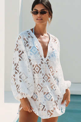 By Anthropologie Long-sleeve Lace Cutout Kaftan