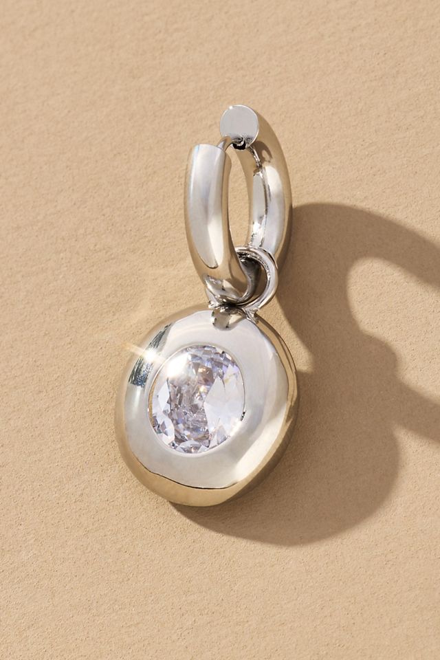 Crystal Bezel Charm Huggie Hoop Earrings #1