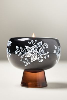 Gourmand Pumpkin & Sweet Vanilla Handpainted Pedestal Glass Candle