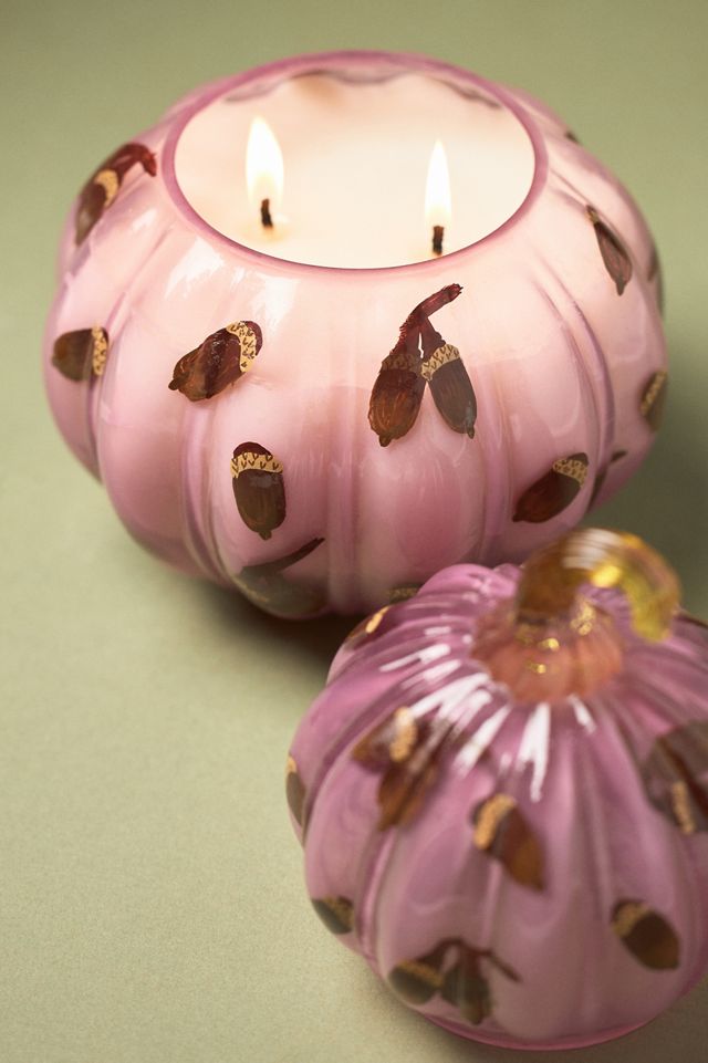 Gourmand Pumpkin Sweet Vanilla Handpainted Glass Candle #1