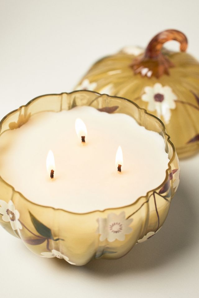 Gourmand Pumpkin Sweet Vanilla Handpainted Glass Candle #1
