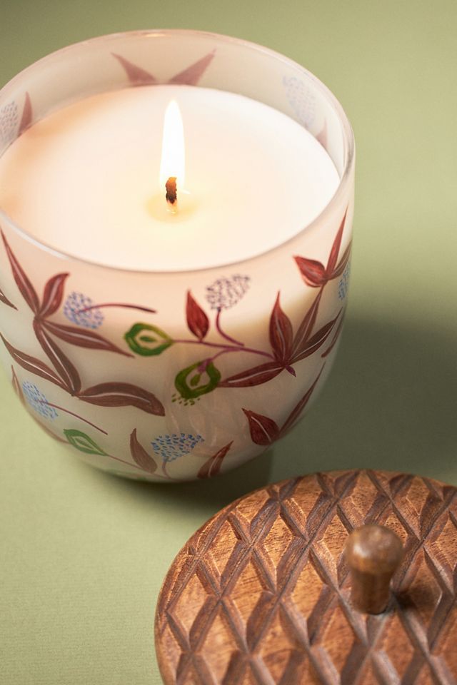 Woody Leather & Leaves Handpainted Acorn Glass Candle #2