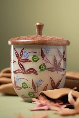 Woody Leather & Leaves Handpainted Acorn Glass Candle