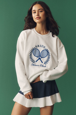 ANTHROPOLOGIE BRIDE TENNIS CLUB EMBROIDERED CREW-NECK SWEATSHIRT 