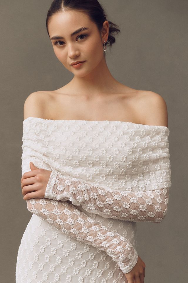 Bardot Adoni Off-The-Shoulder Fitted Stretch Lace Midi Dress #1