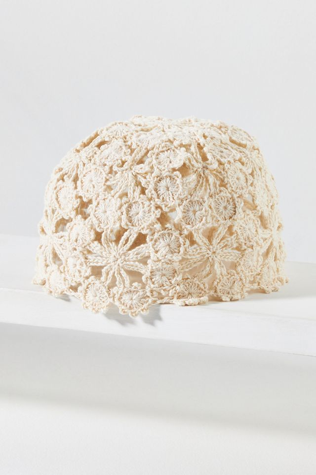 By Anthropologie Floral Crochet Cloche Hat #1