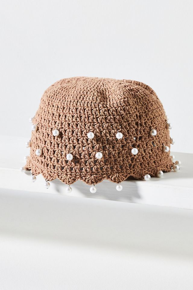 By Anthropologie Pearl-Embellished Crochet Cloche Hat #1