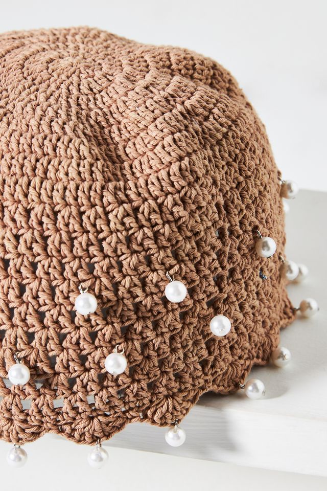 By Anthropologie Pearl-Embellished Crochet Cloche Hat #2
